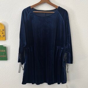 3 Potato Velvet Tunic Top Mini Dress NWT Small/Medium Sapphire Blue Long Sleeve
